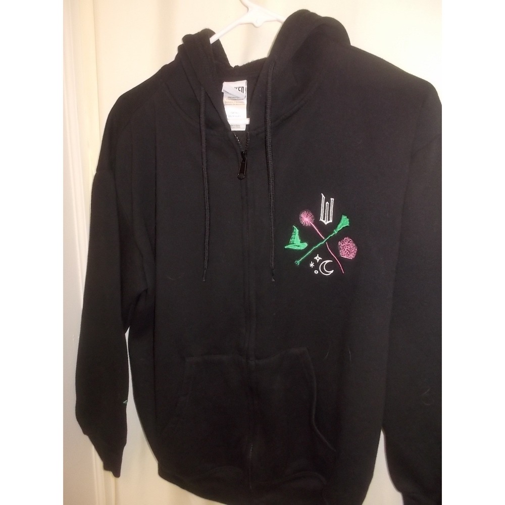 Wicked The Musical Broadway Zip Up Hoodie Black Green Pink Embroidered Small